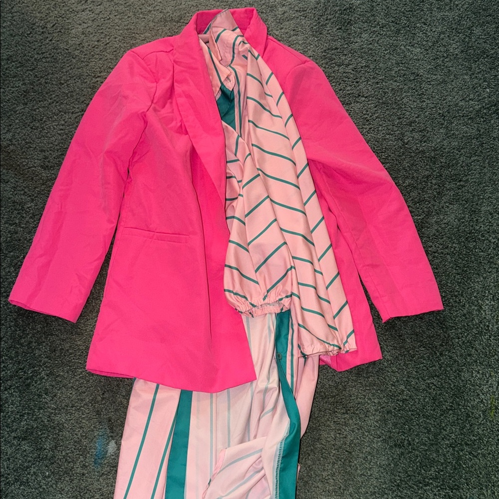 Pink Blazer with Striped dress (Pinkout Outfit)